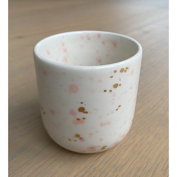Marinski Heartmades - Keramik håndlavet Latte kop, speckles &amp; gold. Blush, pink, crema.  3 TILBAGE