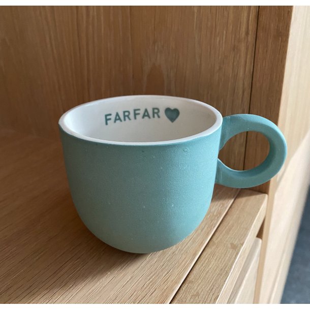 Helle Gram - Keramik håndlavet kop med navn, Farfar, løvgrøn
