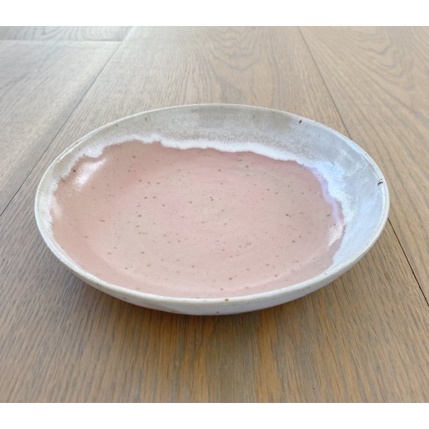 Tasja P. ceramics - Keramik håndlavet skål / dyb tallerken, hvid og dusty rose. KUN 2 TILBAGE