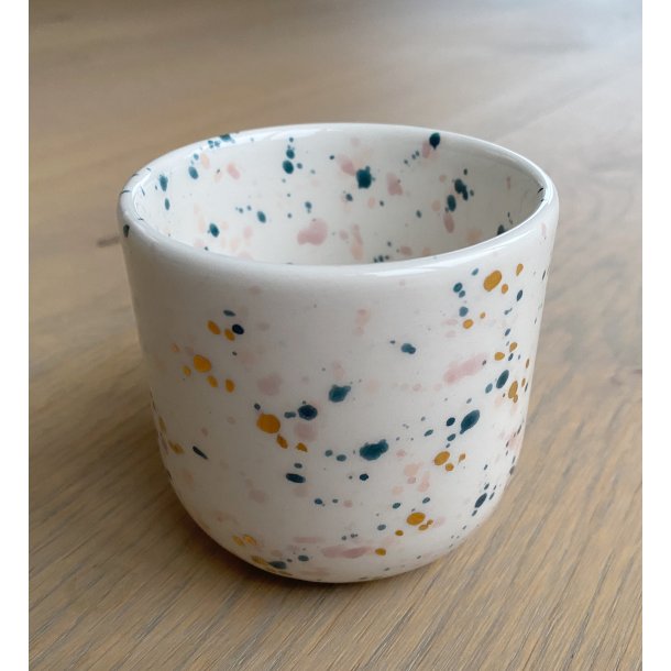 Marinski Heartmades - Keramik håndlavet Cappuccino kop, speckles &amp; gold. Dark blue og pink 1 TILBAGE