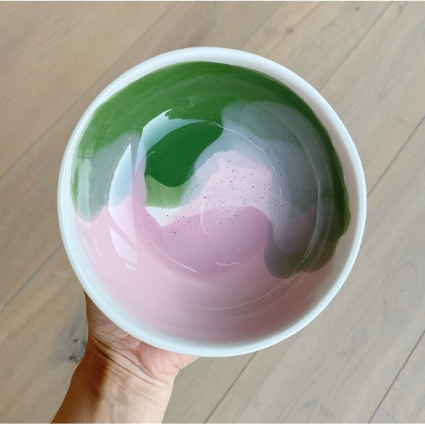 Marinski Heartmades - Keramik håndlavet skål, Landscape,unik glasur i mørkegrøn og lyserøde farver