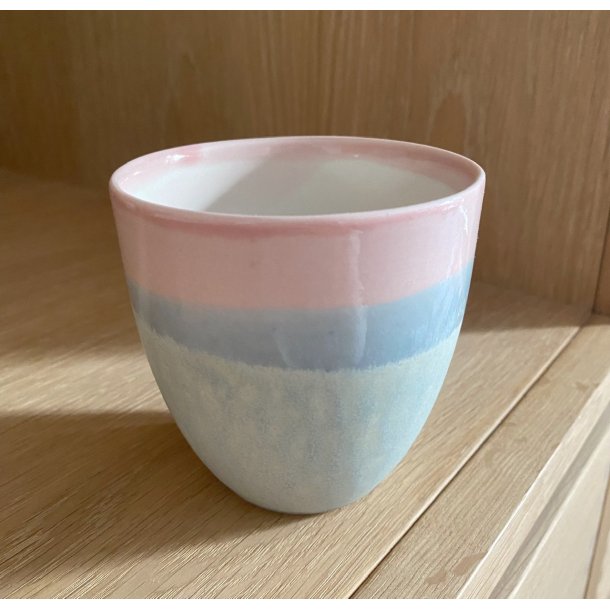 Wauw Design - Keramik håndlavet kop pastello, lyserød og blå. KUN 1 TILBAGE