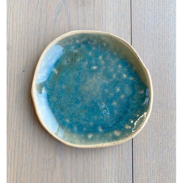 Terra Ceramica - Keramik håndlavet dessert tallerken, unika turkisblå. KUN 1 TILBAGE