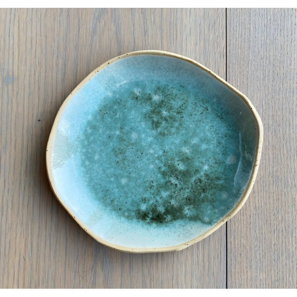 Terra Ceramica - Keramik håndlavet dessert tallerken, unika turkisgrøn. KUN 1 TILBAGE